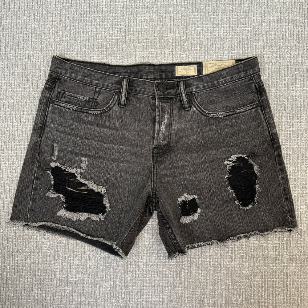 All Saints Kari Boy's Baggy Denim Shorts Sz 29 34 Distressed Gray Grunge Raw Hem